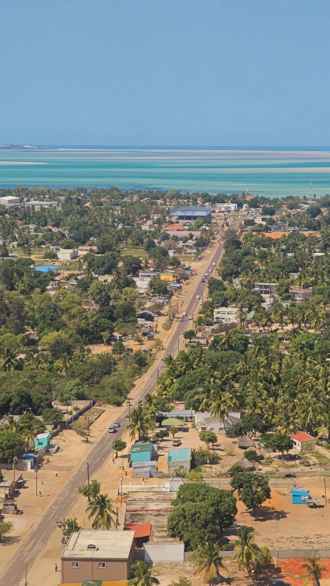 Aerial view over the town of Vilanculos, Mozambique